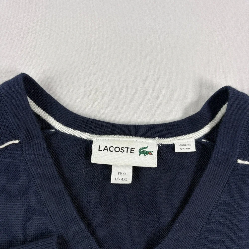 Lacoste Sweater Mens 4XL Blue V-Neck Pullover‎ Slim Fit Stretch